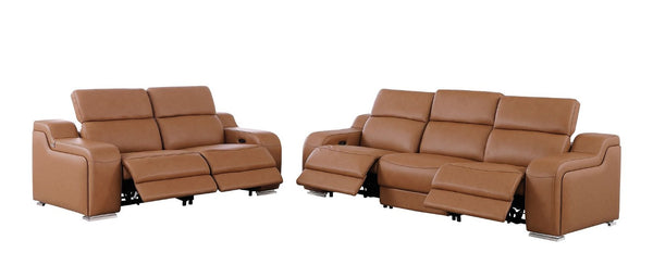 Two Piece Chestnut Leather Sofa Set Stylish Living Room Seating for Four Guests