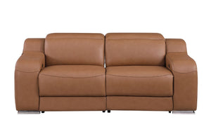 Two Piece Chestnut Leather Sofa Set Stylish Living Room Seating for Four Guests