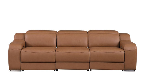 Two Piece Chestnut Leather Sofa Set Stylish Living Room Seating for Four Guests