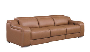 Two Piece Chestnut Leather Sofa Set Stylish Living Room Seating for Four Guests