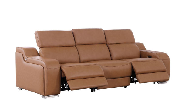 Two Piece Chestnut Leather Sofa Set Stylish Living Room Seating for Four Guests