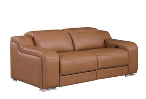 Two Piece Chestnut Leather Sofa Set Stylish Living Room Seating for Four Guests