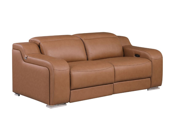 Two Piece Chestnut Leather Sofa Set Stylish Living Room Seating for Four Guests