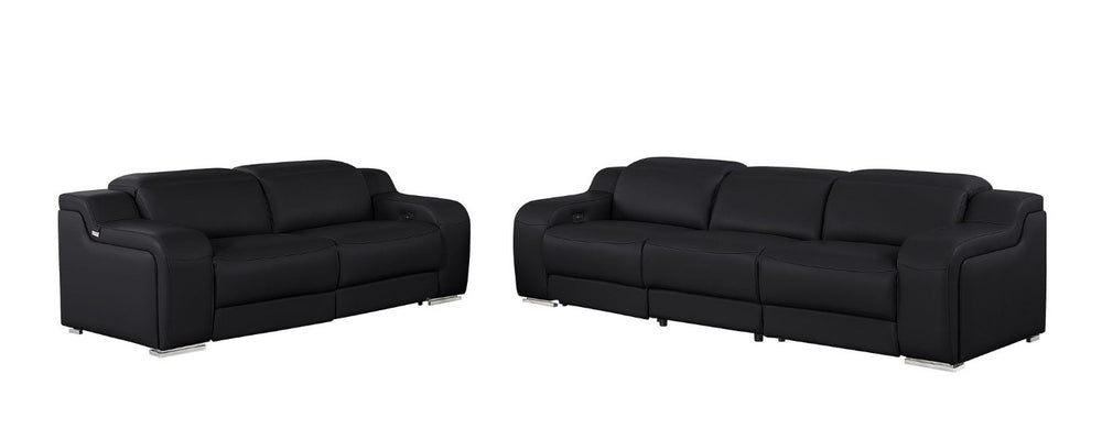 HomeRoots Two Piece Black Leather Sectional Sofa Set for Modern Living Room Seating 634024