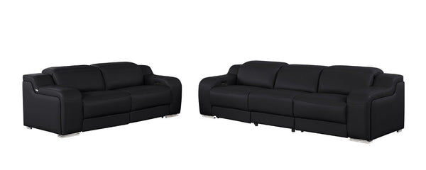 HomeRoots Two Piece Black Leather Sectional Sofa Set for Modern Living Room Seating 634024