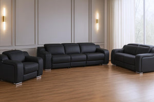 Three Piece Black Leather Sectional Sofa Set Seats Six for Modern Living Rooms