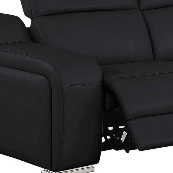 Three Piece Black Leather Sectional Sofa Set Seats Six for Modern Living Rooms