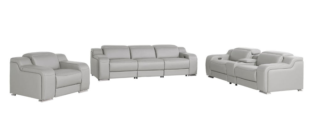 HomeRoots Three Piece Sectional Sofa Set in Light Gray Leather for Modern Living Rooms 634034