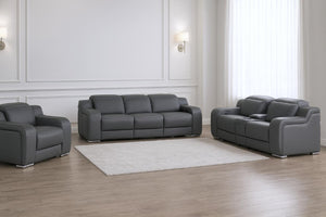 Three Piece Leather Sectional Sofa Set Seating Six in Sleek Modern Living Room Style