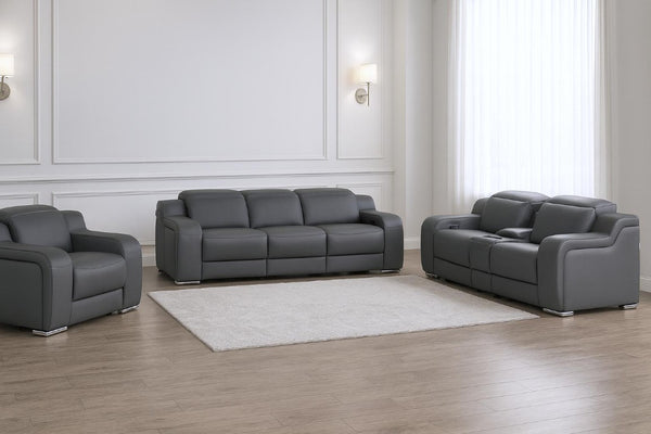 Three Piece Leather Sectional Sofa Set Seating Six in Sleek Modern Living Room Style