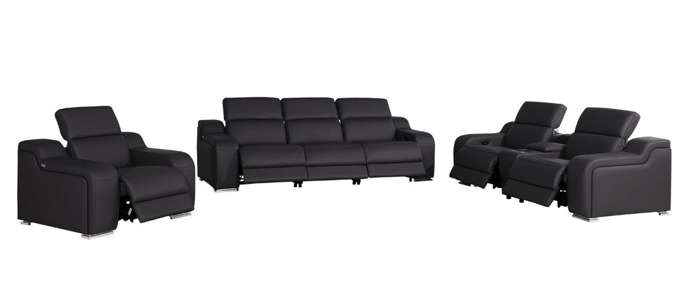 HomeRoots Three Piece Black Leather Living Room Sectional Sofa Set Seating Six Guests 634037