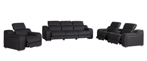 HomeRoots Three Piece Black Leather Living Room Sectional Sofa Set Seating Six Guests 634037