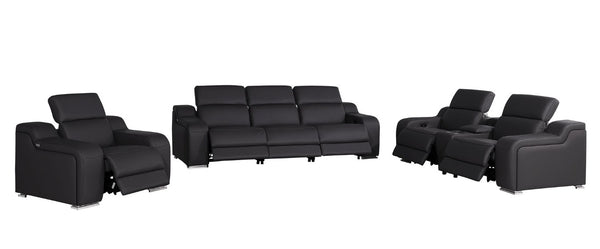 HomeRoots Three Piece Black Leather Living Room Sectional Sofa Set Seating Six Guests 634037