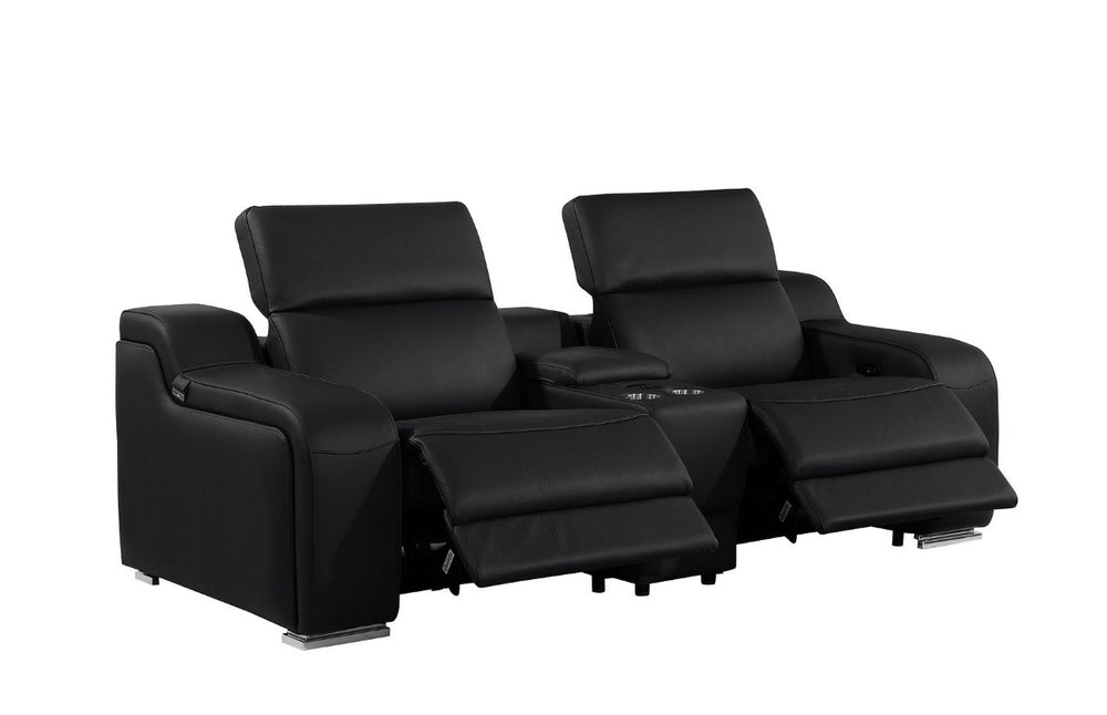 HomeRoots Three Piece Black Leather Living Room Sectional Sofa Set Seating Six Guests 634037