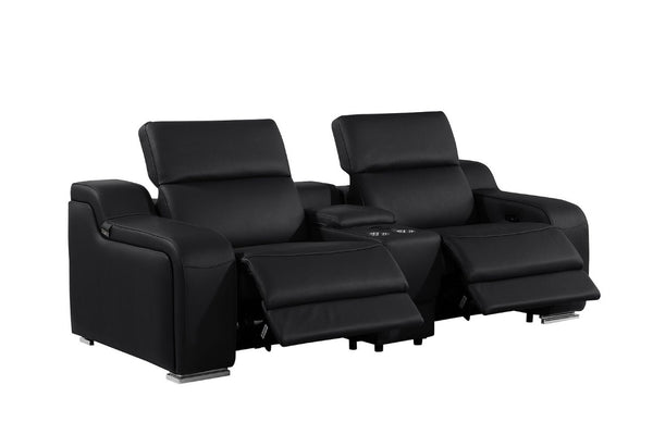 Three Piece Black Leather Living Room Sectional Sofa Set Seating Six Guests
