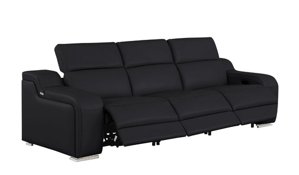 Three Piece Black Leather Living Room Sectional Sofa Set Seating Six Guests