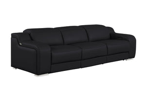 Three Piece Black Leather Living Room Sectional Sofa Set Seating Six Guests