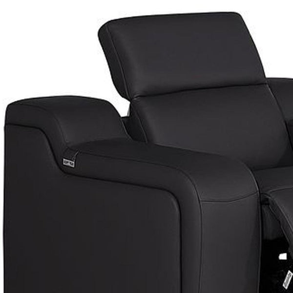 Three Piece Black Leather Living Room Sectional Sofa Set Seating Six Guests