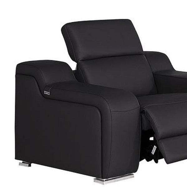 Three Piece Black Leather Living Room Sectional Sofa Set Seating Six Guests