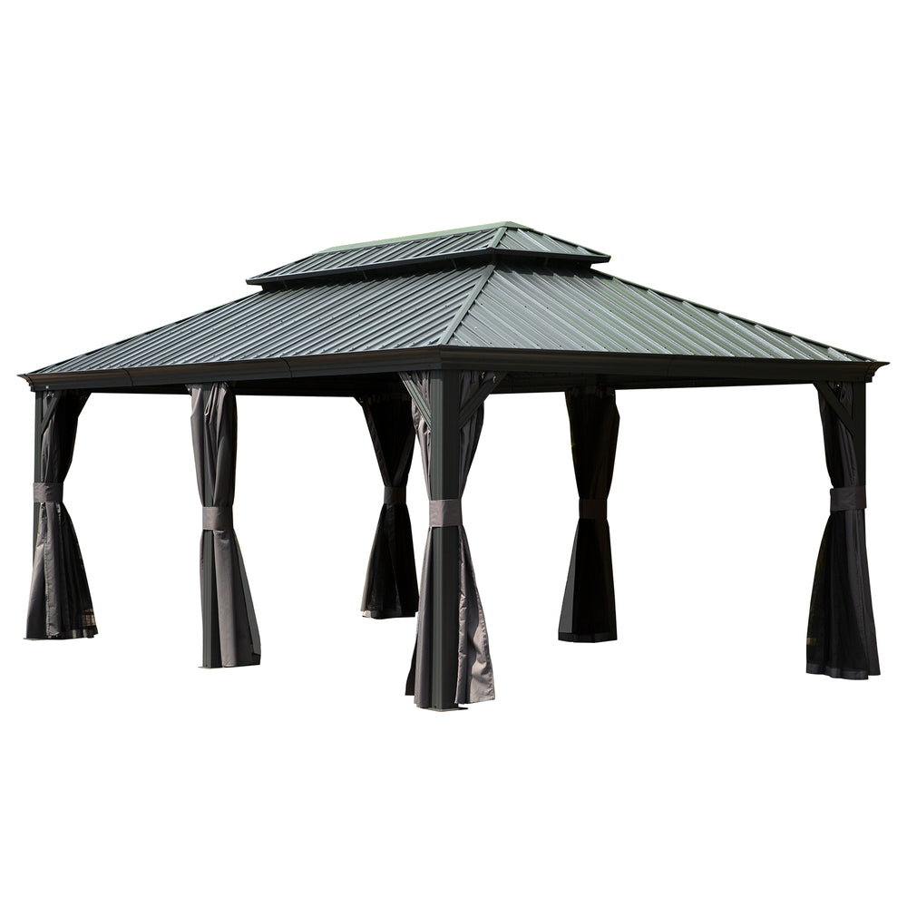 English Elm 12' X 20' Hardtop Gazebo - Durable Outdoor Metal Canopy With Curtains, Netting & Aluminum Frame, Grey W1859S00157