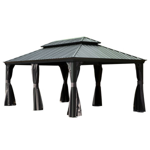 English Elm 12' X 20' Hardtop Gazebo - Durable Outdoor Metal Canopy With Curtains, Netting & Aluminum Frame, Grey W1859S00157