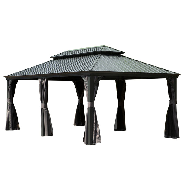 English Elm 12' X 20' Hardtop Gazebo - Durable Outdoor Metal Canopy With Curtains, Netting & Aluminum Frame, Grey W1859S00157