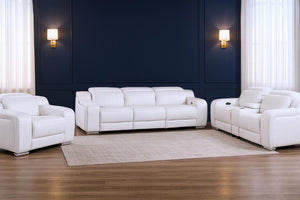 Three Piece White Leather Sectional Sofa Set for Modern Living Room Seating