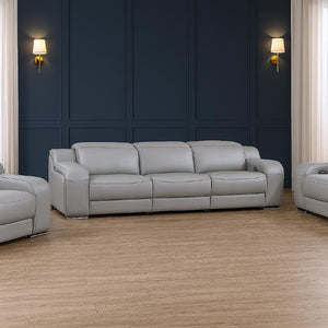Three Piece Sectional Sofa Set in Gray Leather for Modern Living Room Comfort