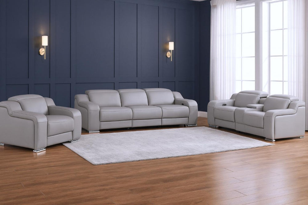 HomeRoots Three Piece Sectional Sofa Set in Gray Leather for Modern Living Room Comfort 634041