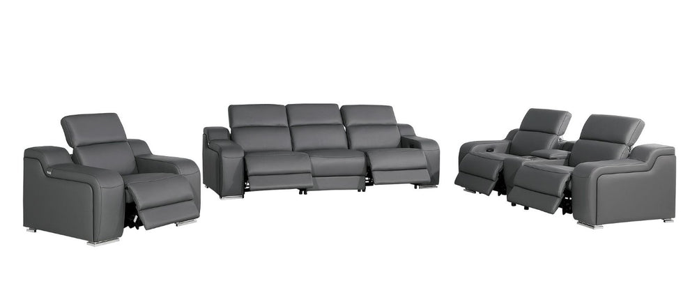 HomeRoots Three Piece Leather Sectional Sofa Set with Seating for Six in Charcoal 634042