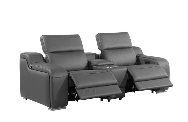 Three Piece Leather Sectional Sofa Set with Seating for Six in Charcoal