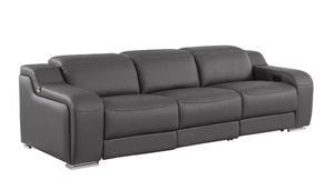 Three Piece Leather Sectional Sofa Set with Seating for Six in Charcoal