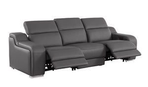 Three Piece Leather Sectional Sofa Set with Seating for Six in Charcoal