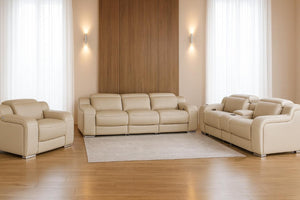 Three Piece Leather Sectional Sofa Set for Five with Plush Cushion Comfort