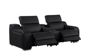 HomeRoots Three Piece Black Leather Sectional Sofa Set Seating Six in Modern Style 634044