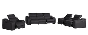 Three Piece Black Leather Sectional Sofa Set Seating Six in Modern Style