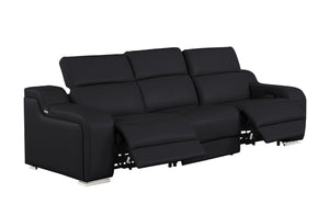 Three Piece Black Leather Sectional Sofa Set Seating Six in Modern Style