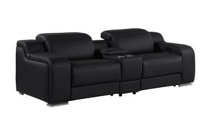Three Piece Black Leather Sectional Sofa Set Seating Six in Modern Style
