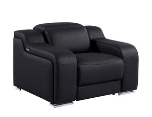 Three Piece Black Leather Sectional Sofa Set Seating Six in Modern Style