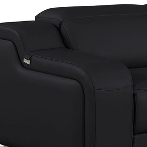 Three Piece Black Leather Sectional Sofa Set Seating Six in Modern Style