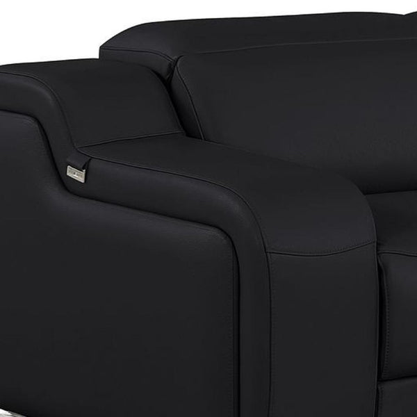 Three Piece Black Leather Sectional Sofa Set Seating Six in Modern Style
