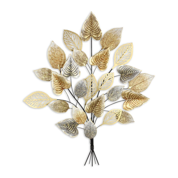 HomeRoots 38" Gold Leaves Metal Wall Sculpture - Handcrafted Dimensional Art for Modern & Eclectic Interiors 634055