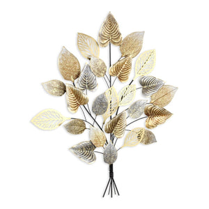 HomeRoots 38" Gold Leaves Metal Wall Sculpture - Handcrafted Dimensional Art for Modern & Eclectic Interiors 634055