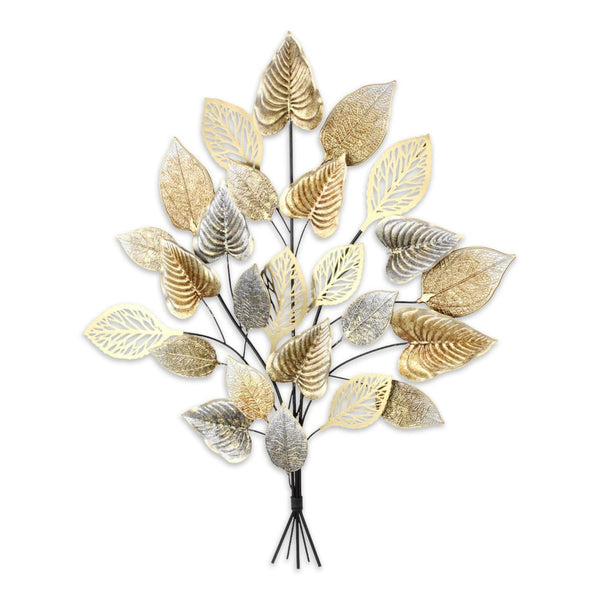 HomeRoots 38" Gold Leaves Metal Wall Sculpture - Handcrafted Dimensional Art for Modern & Eclectic Interiors 634055