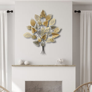 HomeRoots 38" Gold Leaves Metal Wall Sculpture - Handcrafted Dimensional Art for Modern & Eclectic Interiors 634055