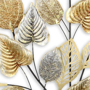 HomeRoots 38" Gold Leaves Metal Wall Sculpture - Handcrafted Dimensional Art for Modern & Eclectic Interiors 634055