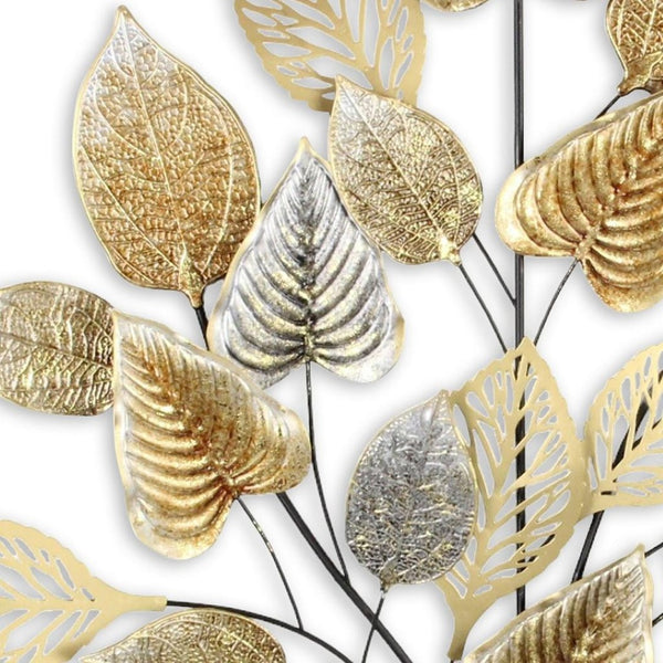 HomeRoots 38" Gold Leaves Metal Wall Sculpture - Handcrafted Dimensional Art for Modern & Eclectic Interiors 634055