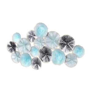HomeRoots 24" Coastal-Inspired Metal Wall Sculpture with Aqua, Charcoal, and Silver Abstract Discs - Handmade Decor 634062