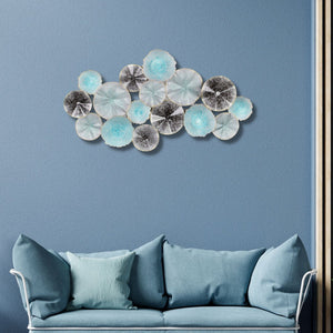 HomeRoots 24" Coastal-Inspired Metal Wall Sculpture with Aqua, Charcoal, and Silver Abstract Discs - Handmade Decor 634062