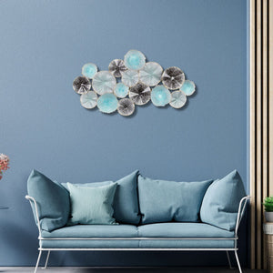 HomeRoots 24" Coastal-Inspired Metal Wall Sculpture with Aqua, Charcoal, and Silver Abstract Discs - Handmade Decor 634062